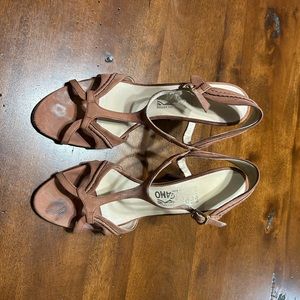 Suede ferragamo shoes 3 inch heel. Size 9 1/2.